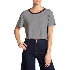 PST By Project Social T Striped Crew Neck Cropped Easy Tee